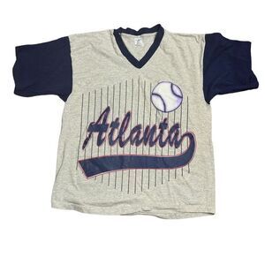 VTG Atlanta Braves XL Gray Blue‎ Purple MLB Baseball Single Stitch Made In  USA